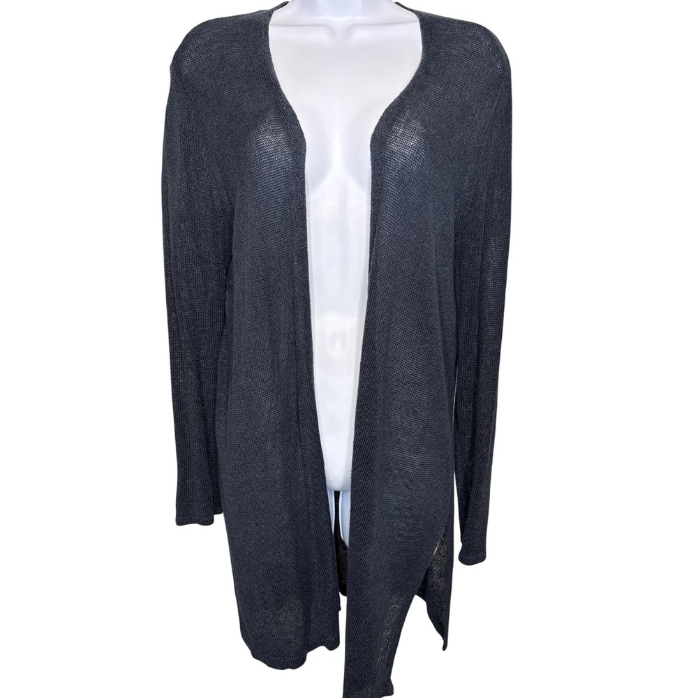 J. Jill Womens Gray Linen Blend Open Front Cardigan  Sz MP Excellent Sheer Airy‎